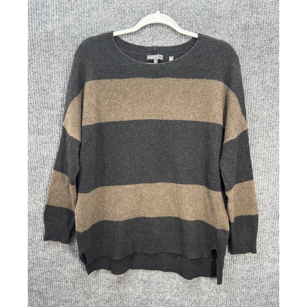Vince Yak Wool Rugby Stripe Sweater Womens Small Gray Tan Relaxed Knit Top